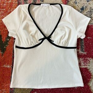Gaze Ivory Blouse with Black Trim